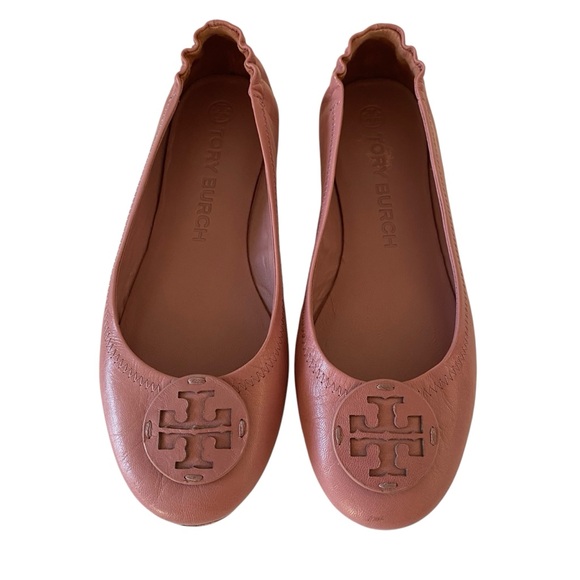 Tory Burch Minnie Travel with Leather Logo Ballet Flat Size 8 Rosa Pink - Picture 2 of 11